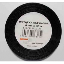 Wstążka satynowa 6mm 32m czarny WS6-39